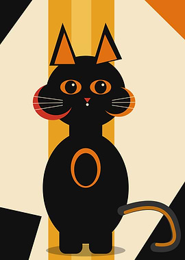Stylized Black Cat with Orange Accents