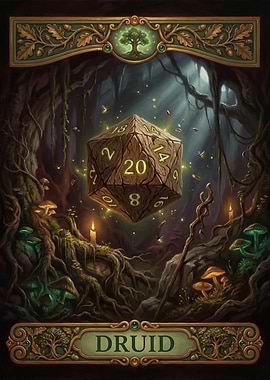 Druid D20 Dice in Enchanted Forest