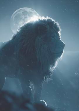 Majestic Lion Under the Moon