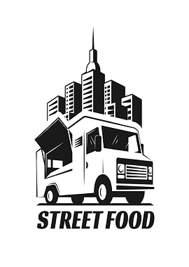 Street Food Truck with Cityscape