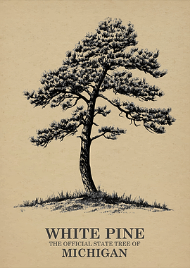 White Pine Michigan State Tree Illustration