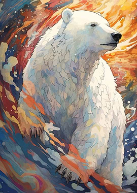 Polar Bear in Fiery Waters