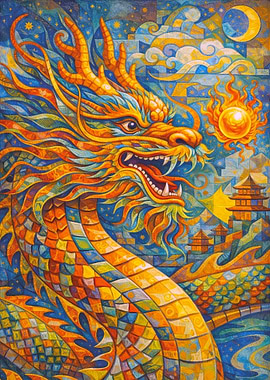 Vibrant Dragon Over Asian Cityscape