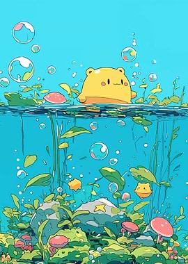 Cute Underwater Scene with Bear Character