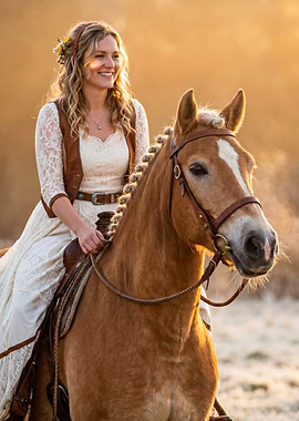 Woman in Lace Dress Riding a Horse