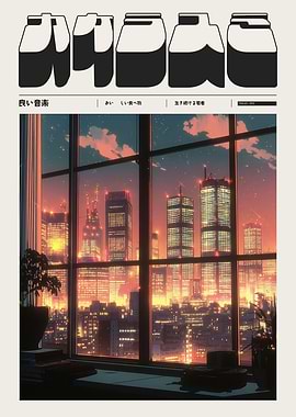 Anime cityscape at sunset