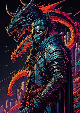 Cyberpunk Samurai with Dragon