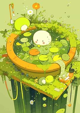 Cute character in a nature bath