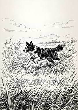 Border Collie Running Through Grass