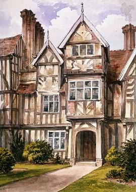 Watercolor Painting of Tudor Style House