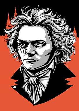 Beethoven Portrait with Cityscape