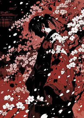 Samurai Amidst Cherry Blossoms