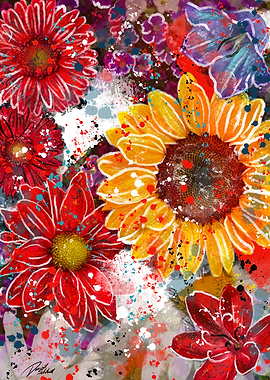 Vibrant Floral Splatter Painting 3