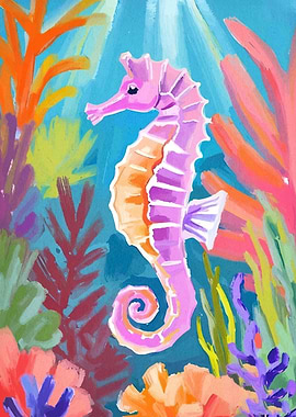 Pink Seahorse in Coral Reef