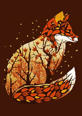 Autumn Fox Forest Illustration
