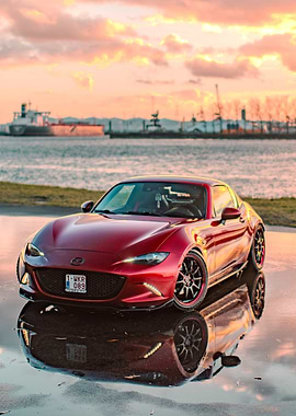 Red Mazda MX-5 Miata at Sunset