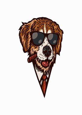 Dog in Sunglasses and Tie Smoking Cigar