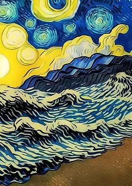 Starry Night Ocean Waves