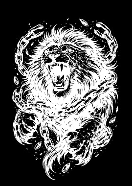 Fierce Lion Breaking Chains