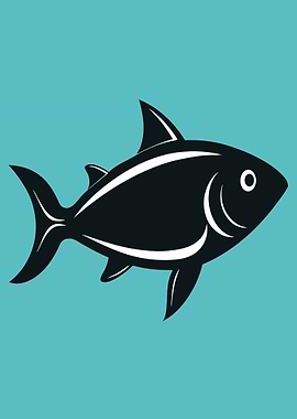 Stylized Black Fish on Teal Background