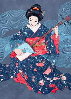 Geisha Playing a Shamisen