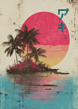 Retro Tropical Island Sunset
