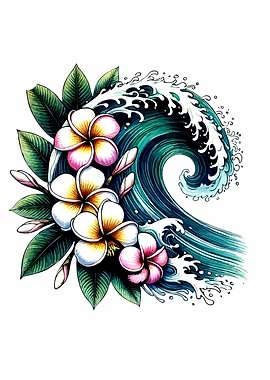 Tropical Wave and Plumeria Flowers