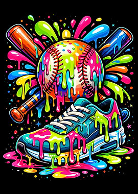 Street Style Baseball Art – Colorful Paint Splash Sneaker Sports Poster