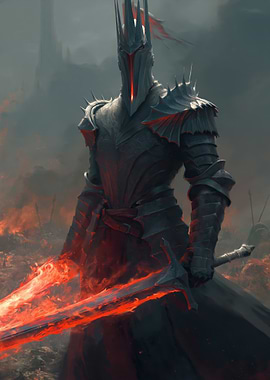 Dark Knight with Fiery Sword