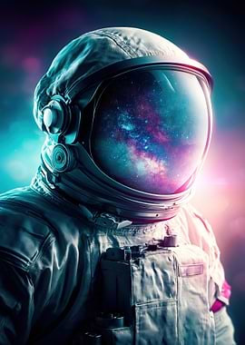 Astronaut with Galaxy Reflection