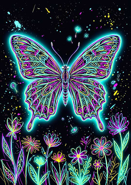 Vibrant Neon Butterfly Garden