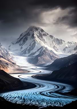 Majestic Glacier and Snow-Capped Mountains