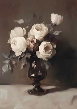 Still Life of White Roses in a Vase