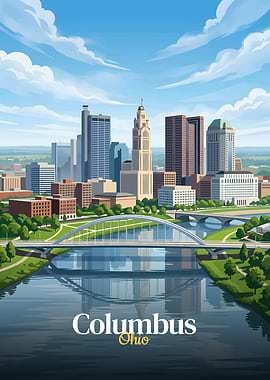 Columbus Ohio Skyline with River