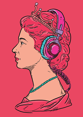 Queen Elizabeth with Headphones