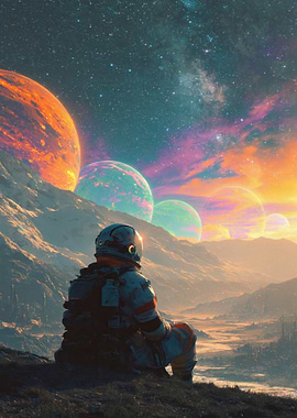 Astronaut Contemplating Alien Planets