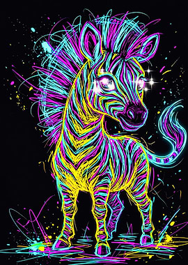 Vibrant Neon Zebra Graffiti