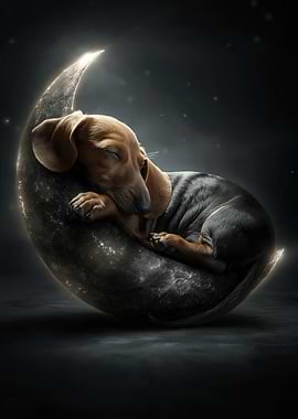Dachshund Sleeping on the Moon