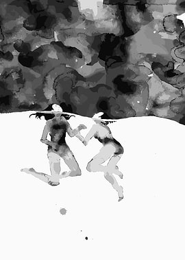 Two women in abstract background