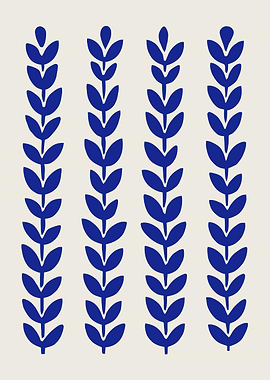 Blue Floral Stems on Cream Background