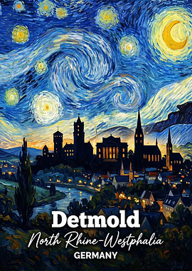Detmold Germany Cityscape in Starry Night Style