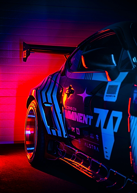 Cyberpunk Race Car with Neon Lights