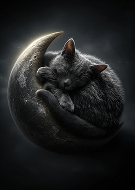 Cat Sleeping on the Moon