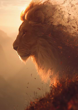 Lion Autumn Double Exposure