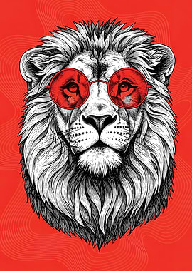Lion Wearing Red Sunglasses