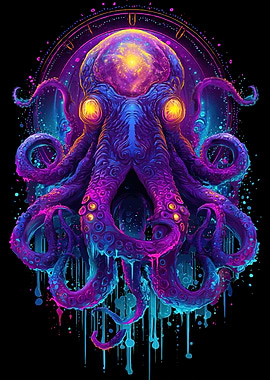 Cosmic Octopus with Glowing Eyes