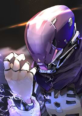 Futuristic robot with glowing hand