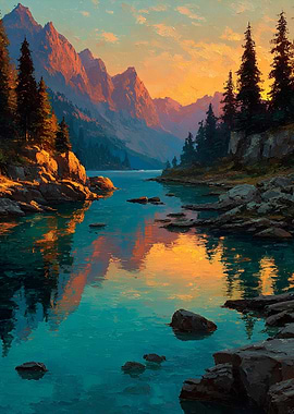 Mountain Lake Sunset Reflection