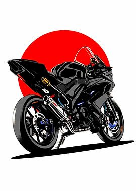 Black Sportbike with Red Sun Background
