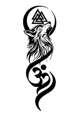 Wolf Howling at Moon with Om Symbol